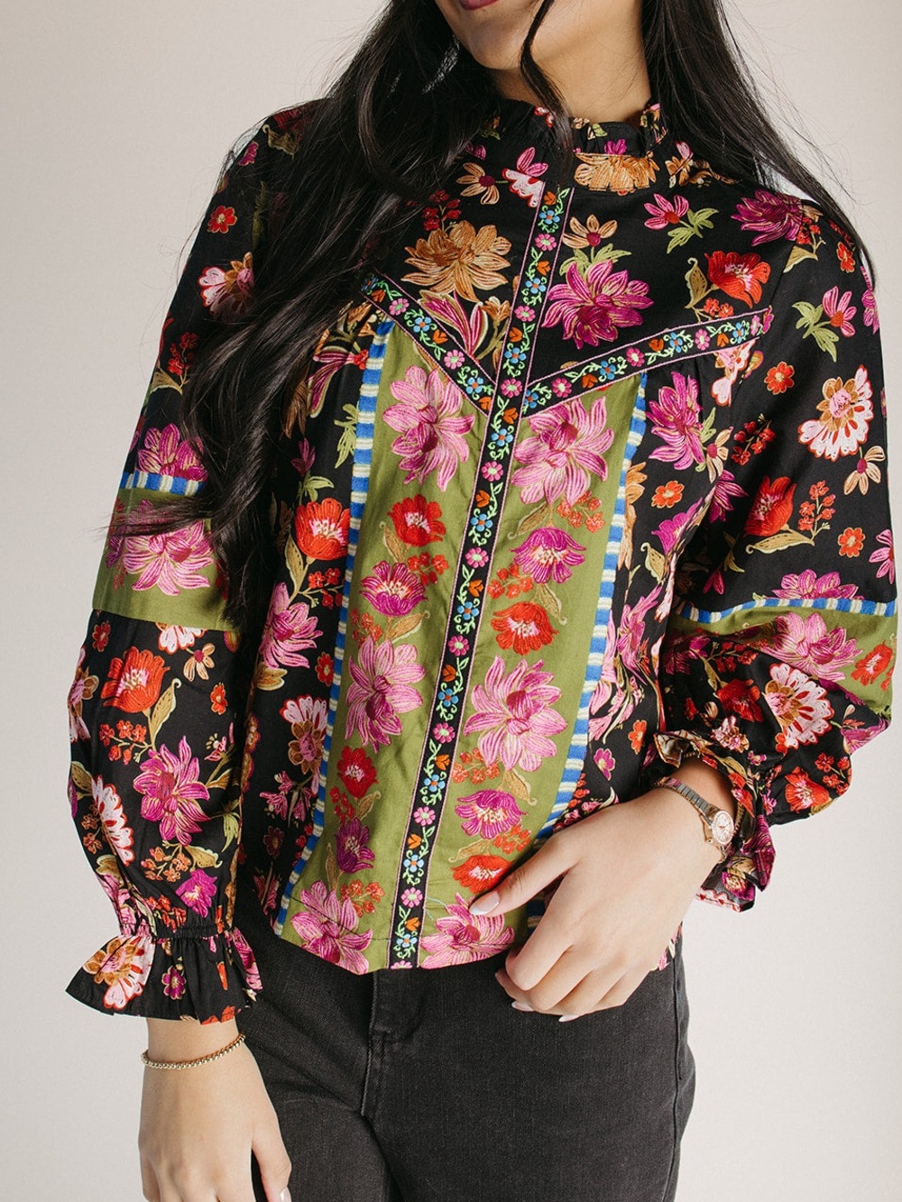 & Merci Floral ruffle Patchwork Top